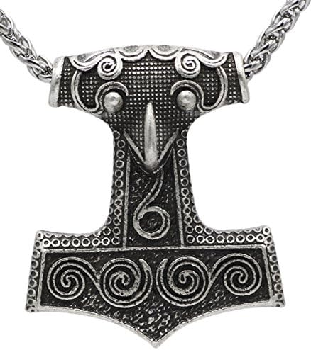 Viking Skane Pendant Necklace Antique Silver Chain Scandinavian Odin Wolf Thor`s Hammer Necklace Raven Mjolnir Ladies Men Norse Celtic Nordic Rune Talisman Saxon Knot