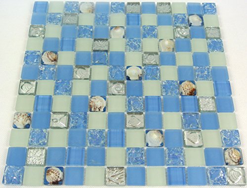Fliesen Mosaik Mosaikfliese Bad Küche Crystal Muschel blau Bordüre Neu #450