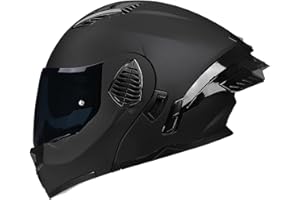 Woljay Casco Da Motociclista Casco Integrale Flip Up Doppia Visiera Integrato Moto Per Adulti Uomini Donne Street Racing Ciclomotore Approvato DOT/ECE (Matte Black-Smoke Visor,X-Large)