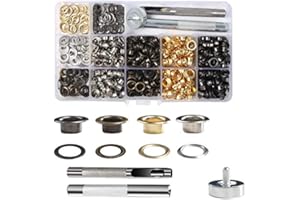 VGOODALL Ösen Werkzeug Kit, 400pcs Ösen Set 6mm 4 Farben Ösen Scheiben Ösenzange mit 3tlg Werkzeugset für DIY Leder Handwerk Stoff