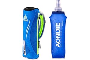 AONIJIE Homme/Femme et sports de plein air Marathon à main levée d'hydratation Sac randonnée Course à la main Tenue Sac + 1 Pcs 500 ml flasks (Blue+1pcs 500ML Soft flask)