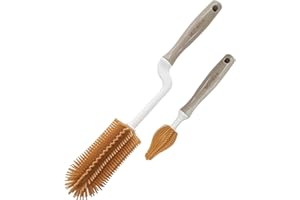 MOTHER-K Rotierende Silikon-Flaschenbürste, 2 Arten von Sets, Silikon-Flaschenreinigungsbürste, Wasserflaschenreiniger zum Waschen von Babyflaschen, Sportflaschen, Vasen und Glaswaren (braun)