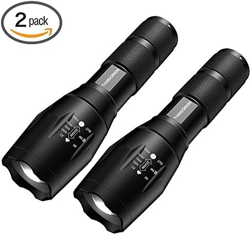 TANSOREN LED Standard Torches Ultra Bright Tactical Waterproof Handheld Flashlight with Adjustable Focus and 5 Light Modes (2-Pack)