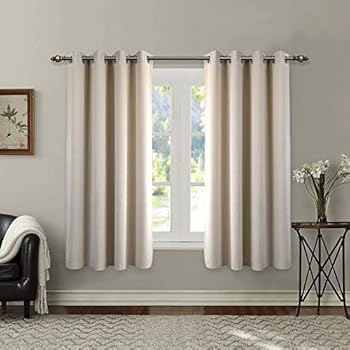 Singinglory Cream Velvet Curtains Pair 66x72 Drop, Thermal ...