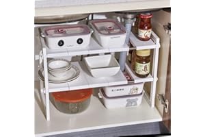 Medesey Almacenaje bajo Fregadero Estantería para Debajo del Armario Nuevo en 2022 no Separable Multifunción Acero Inoxidable Y Plástico Regulable En Altura Soporta hasta 15 kg Blanco