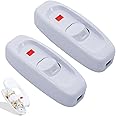 2 Pieces Light Switch AC 250V 10A Inline Cord Switch with LED Indicator Light Single Pole ON/Off Switch for Table Lamp Electrical Cord (White)