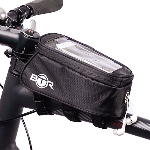 BTR Fahrradtasche und Handy-Halterung - wasserabweisende Fahrradtasche. Schwarz fahrradrahmentasche. Neue verbesserte Edition, geeignet für ALLE Fahrradtypen