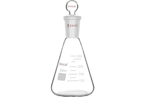 stonylab Matraz Erlenmeyer 24/40 de Vidrio con Tapón, 250 ml Frasco de Pared Gruesa de Vidrio Borosilicato con Junta Exterior Cónica Estándar 24/40 y Tapón de Vidrio