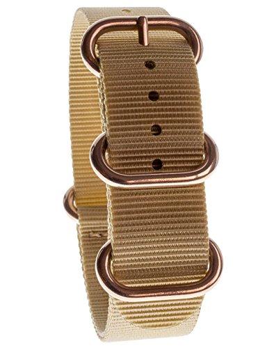 Yves Camani Unisson 20 mm Uhren-Armband Nylon Nato-Band Beige Neu AB_198