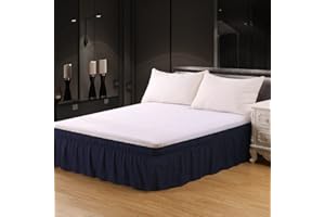 YINGHESHENG Polyester Wrap Around Frilled Valance Bed Skirt,Single Double King Super King Elastic Dust Ruffles Bedskirts,Easy Care, Machine Washable,blue,King