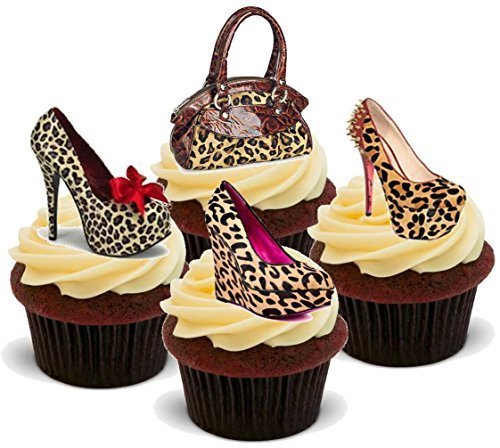 Preisvergleich Produktbild LEOPARDENAUFDRUCK HANDTASCHE SCHUHE MIX Glitz Glamour - Witzige Neuheit PREMIUM AUFRECHTSTÄNDER Essbare Wafer Papier Kuchen Spitzenwerken Deko