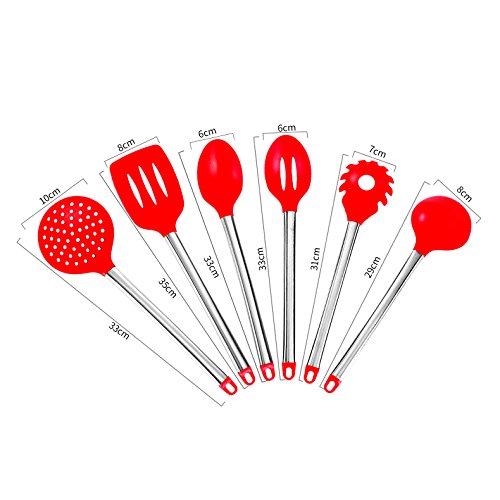 ESNBIA Silikon Küchenhelfer Set von 7 Stücke– Hitzebeständige Pfannenwender Turner, Schaumlöffel , Suppenkelle , Pasta Löffel , Suppenlöffel , Schlitzlöffel – Set mit Halter - 2