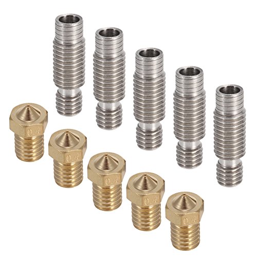 PChero 5pcs V6 0,4mm Messing Düse + 5pcs V6 27mm Edelstahl Düsenhals mit Teflon Tube für 3D Drucker V5&V6 1.75mm J-Kopf Hotend - 2