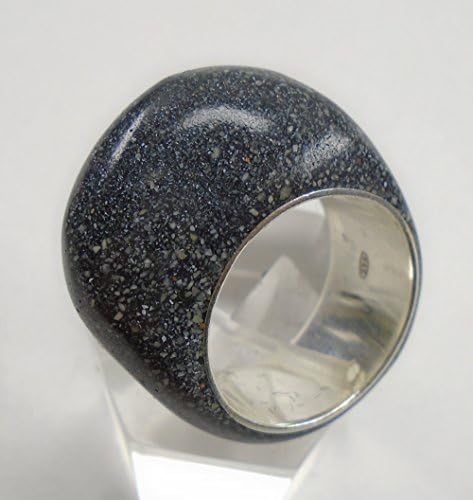 Silver ring with black stone reconstituted and rounded, with personalized text