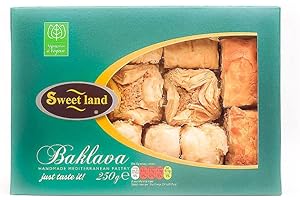 Sweet Land Vegan Baklava Selection - 250g Pack | Handmade Traditional Lebanese Baklava | Ramadan, Mother's Day, Easter, & Eid | Mixed Selection Tray with Almond & Cashew Nuts | UK Made | Gift Box