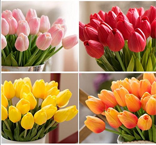 Richera 10 Stück Real Touch Latex Künstliche Tulpe-Blumen für Hochzeits -Blumenstrauß und Haus-Dekor Gartendekoration , Simulation Real Touch Bunte Tulpe für Valentinstag Geburtstag Weihnachtsgeschenk (Orange) - 5