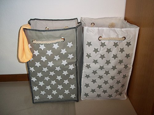 TOPP4u Wäschekorb, laundry basket, weiß – grau 2er Set, 4 tolle Designs, Vintage, 45 Ltr je Wäschesammler, faltbarer Wäschesack, 30x30x50 cm, langlebige und praktische Wäschebeutel - 5