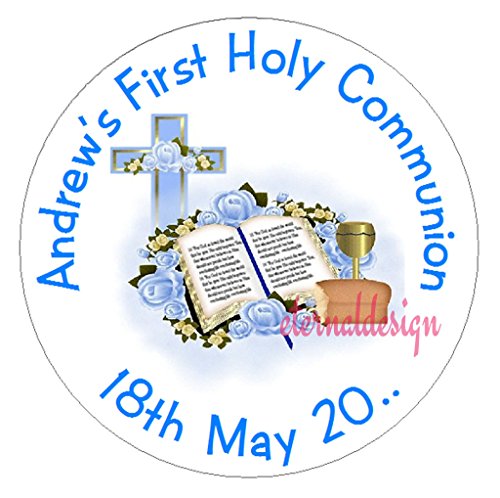 Eternal Design 35 x 37mm Personalised Glossy Communion White Stickers CMCS 1