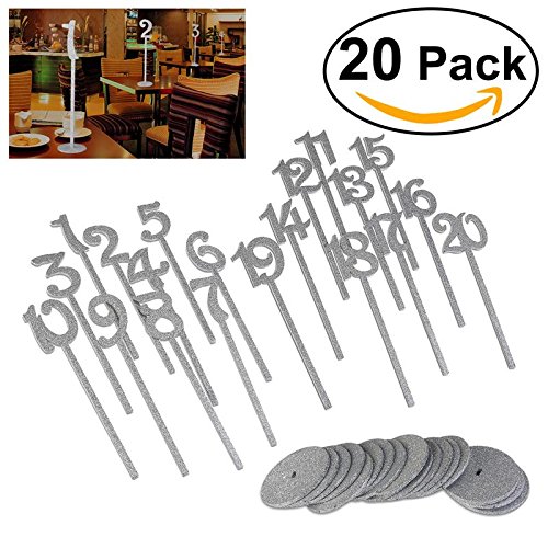 20 PCS Holz Hochzeit Tisch der mit stabile Halterung Basis durch 90 Punkte 1–20 Für Hochzeit Party Dekoration (25,4 x 8,1 cm) silber