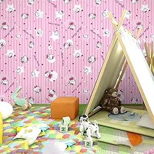 Wolpin Wall Stickers Wallpaper for Baby Room Cute Cats Girls (45 cm x 10 m) Bedroom Kids Decoration Wardrobe Decoration Self Adhesive Waterproof DIY, Pink