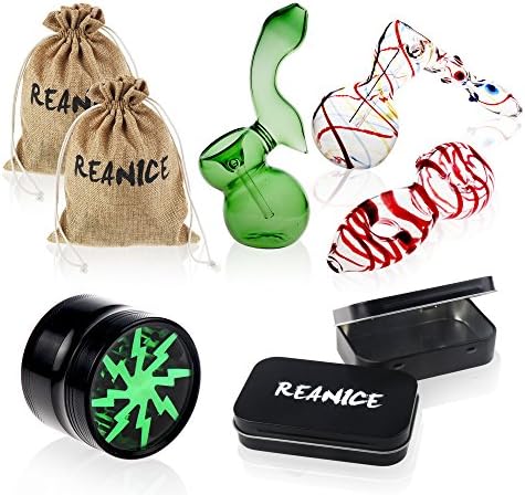REANICE PIPE 3-PCK Differ Glass Pipe with Carb Hole Handmade Crafts + tobacco grinder/boxes/bags