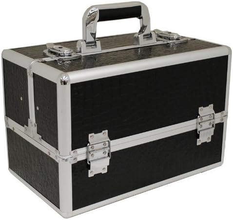 Vanity Flair FI2801 Black Aluminium Medium Sized Lockable Vanity Case / Beauty Box,make up cases