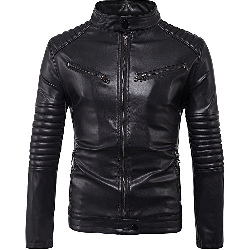 Harrms Herren Jacke Kunst Leder Biker Bomber Retro Slim Fit Modern Freizeit Schwarz,B006,Large Harrms Herren Jacke Kunst Leder Biker Bomber Retro Slim Fit Modern Freizeit Schwarz,B006,Large