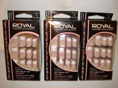 3 box - Royal Cosmetics Glue-On French Manicure Nail Tips x 3 box lot bargain - with glue
