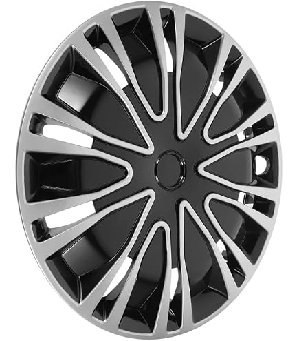 Autostyle Set Di 4 Copricerchi Grip 15 Pollici - Argento/Nero, Plastica ABS, Fissaggio Universale Con Anello Regolabile