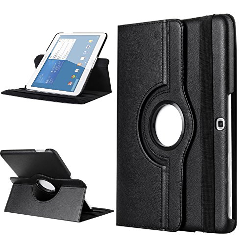 IDACA 360° Ledertasche Flip Hülle für Samsung Galaxy Tab 4 10.1 SM-T530/SM-T531/SM-T525 Schwarz Tasche mit Automatisches Schlaf Wach up Funktion