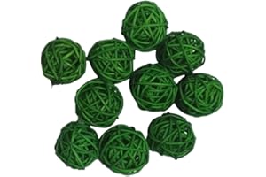 Hellery of 10 Pieces Large Wicker Rattan Balls - Decorative Balls for Bowls, Vase Filler, Coffee Table Decor, Wedding Party Decoration,30mm, green
