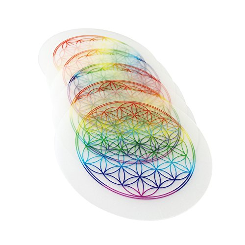 5 x Untersetzer Blume des Lebens, Regenbogenfarbe, Untersetzer für Trinkgläser, Flaschen, Blumentöpfe - 2