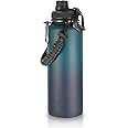 Volhoply 1200ml Insulated Water Bottles Paracord Handle, Stainless Steel Sports Bottle with Spout Lid, Double Walled Metal Travel Water Thermos with Wide Mouth, Reusable Water jug (Dark Night,1 Set)