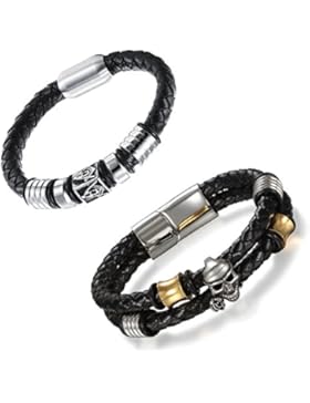 Aroncent 2PCS Herren Armband, Geflochten Weizen Lederarmband Wickelarmband Armreif Armkette Handgelenk Armschmuck...