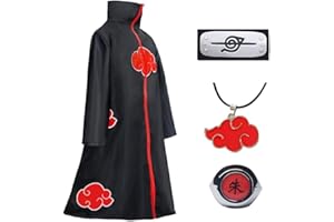 AMYCUTE Akatsuki Mantel für Kinder Erwachsener Unisex Cosplay Kostüm, Cosplay Halloween Party Kostüm Umhang mit Stirnband und Ring