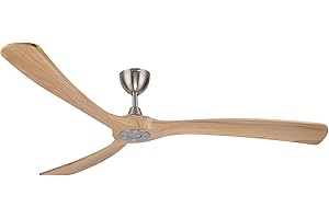 OVLAIM Ventilatore da soffitto con ali in legno senza illuminazione, con telecomando (6 velocità), IP44, impermeabile, a risparmio energetico, motore DC super silenzioso, 183 cm, colore naturale e argento