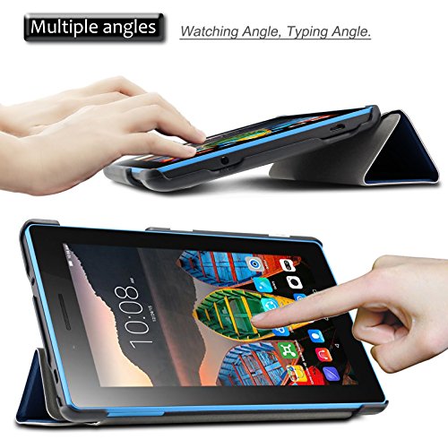 Lenovo TAB3 7 Essential / Lenovo Tab3 A7-10 Hülle, Infiland Ultra Dünn und Leicht PU Leder Schutzhülle mit Standfunktion für Lenovo TAB3 7 Essential (Lenovo TB3-710F) 7,0 Zoll Tablet 2016 Release/Lenovo Tab3 A7-10 mit Standfunktion(Dunkleblau) - 4