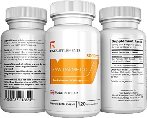 Saw Palmetto 10:1 Capsules with Added Zinc - 3000mg Equivalent per Capsule | Concentrated Herbal Extract for Male Reproductive Health | 120 Vegetarian Capsules | Made in ISO Licenced Facilities in the UK | Money Back Guarantee (3 Bottles)