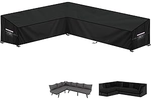 LAMUNI Garden L-Shaped Sofa Cover Rattan Corner Furniture Covers Waterproof Garden Corner Sofa Cover Outdoor Lounge Sofa Covers 420D Oxford L-Shape Patio Sofa Garden Seat-Cover, 220x280x90x80/60cm