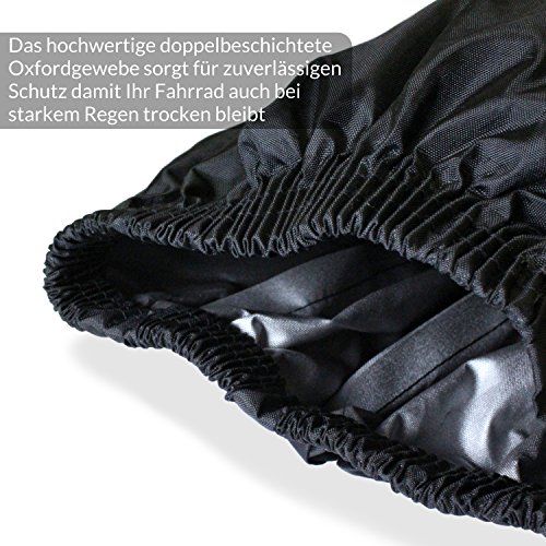 Premium Aveljo Fahrradschutzhülle Pro Schwarz – hochwertige Fahrradabdeckung aus doppeltbeschichtetem Gewebe – inklusive Beutel – perfektes Fahrradzubehör für den Radfahrer von heute – passend für Fahrräder bis 28 Zoll - 3