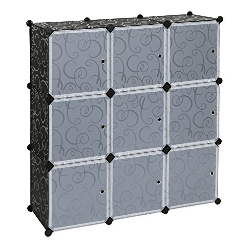 Songmics Interlocking Storage Cube Organiser Shelf / Shoe Rack / Wardrobe Cabinet 112 x 112 x 37 cm Black LPC116