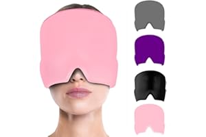 KHAOP Migraine Relief Cap, Reusable Cold Hot Therapy Migraine and Headache and Migraine Hat, Head Wrap Ice and Hot Mask for Puffy Eyes, Tension, Sinus and Stress Relief -（Pink)
