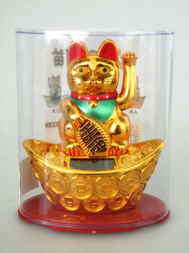 SOLAR – Glückskatze „klein“ Winkekatze Maneki Neko GOLDFARBEN - 3