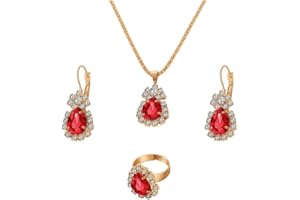 QKEPCY Parure Gioielli Donna Zirconi Collana Orecchini e Anelli Set Goccia di Lacrima Vintage Collana Ciondolare Sposa Fidanzamento Nozze Damigella d'Onore Parure Gioielli Regalo