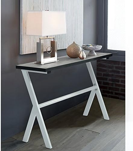 FurnitureR Vintage Entry Consol Table Cement Veins Tops Stable Steel Legs Study Desk