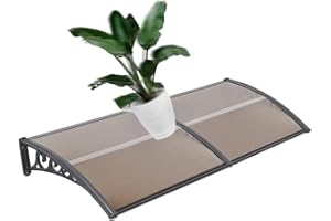 YIMING Auvent de Porte d'entrée, Longueur 240 cm (94,49''), Marquise de Porte et Fenêtres, Auvent de fenêtre en Polycarbonat, UV Protection, Pluie et Neige Protection (Marron-Noir, 76×240×23 cm)