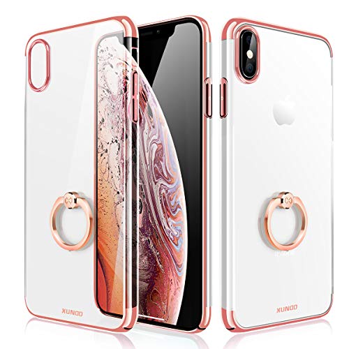 XUNDD Carcasa para iPhone XS/X con Soporte para Anillas, función Atril, rotación de 360 Grados, Ultra Fina, Delgada, rígida, para Apple iPhone XS/X, Oro Rosa