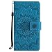 Produktbild Huawei Honor 6X Hülle, Chreey [Prägung Indische Sonne] Lederhülle Sonnen Blume Brieftasche Wallet Tasche Magnet Flip Case Handyhülle Etui mit Kartenfach Ständer [Blau]