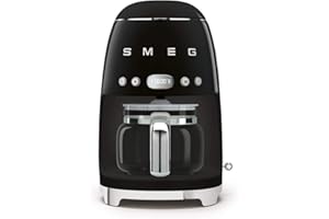 Smeg DCF02BLUK Drip Coffee Machine, Auto-Start Mode, Reuseable Filter, Digital Display, Anti-Drip System, Aroma Intensity Option, 1.4 Litre Tank, Black