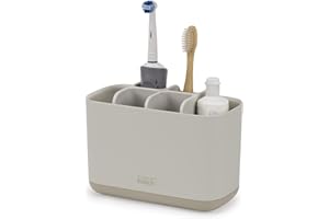 Joseph Joseph EasyStore- Porta Spazzolino e Dentifricio, Compatibile con Spazzolini Elettrici e Tradizionali, 6 Scomparti, Contenitore da Bagno Smontabile in Finitura Opaca- Grande, Beige